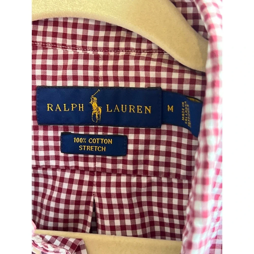 Polo Ralph Lauren Mens Preppy Cotton Gingham Shirt Red White Cotton Size Medium
